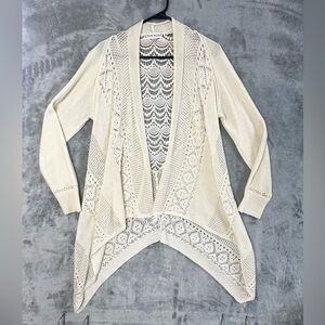 Knox Rose XXL Cream Lace Crochet Open Front Boho Cardigan